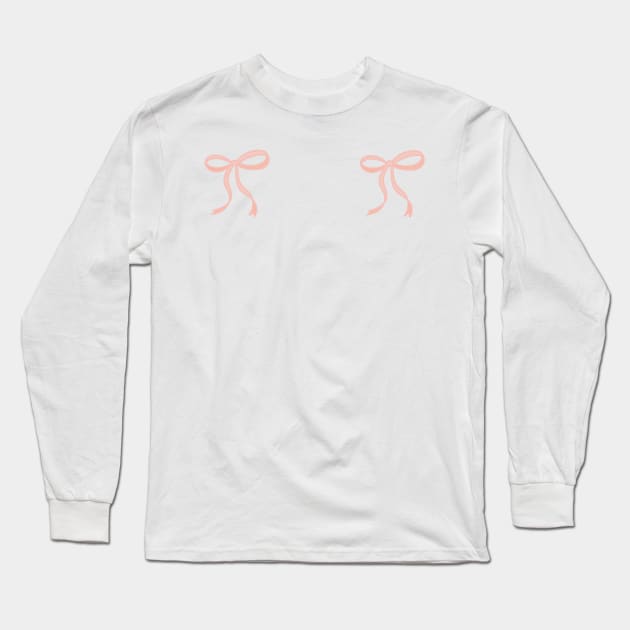 pair of cute Coquette pale pink ribbon bows repeating pattern seamless girly aesthetic this is me if you even care Long Sleeve T-Shirt by JuneNostalgia